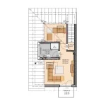 Das Bild zeigt den Grundriss einer Doppelhaushälfte im Dachgeschoss. Es umfasst ein Schlafzimmer (22,90 m²), ein Balkon (3,56 m²), ein Duschbad (5,52 m²) und ein Studio (10,00 m²). Der Flur dazwischen verbindet die Räume.