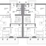 Das Bild zeigt einen detaillierten Grundriss eines Erdgeschosses (EG) mit symmetrisch angeordneten Wohnbereichen. Beide Seiten enthalten je ein großes Wohn-/Ess-/Küchenareal von ca. 36 m², ein WC und einen Hausarbeitsraum (HA-Raum) sowie ein zentrales Diele.