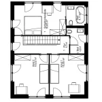 Das Bild zeigt den Grundriss eines Obergeschosses eines Einfamilienhauses. Es enthält zwei Kinderzimmer, ein Schlafzimmer mit Ankleide, ein Bad und einen Flur. Es weist insgesamt eine Wohnfläche von 53,05 m² auf.